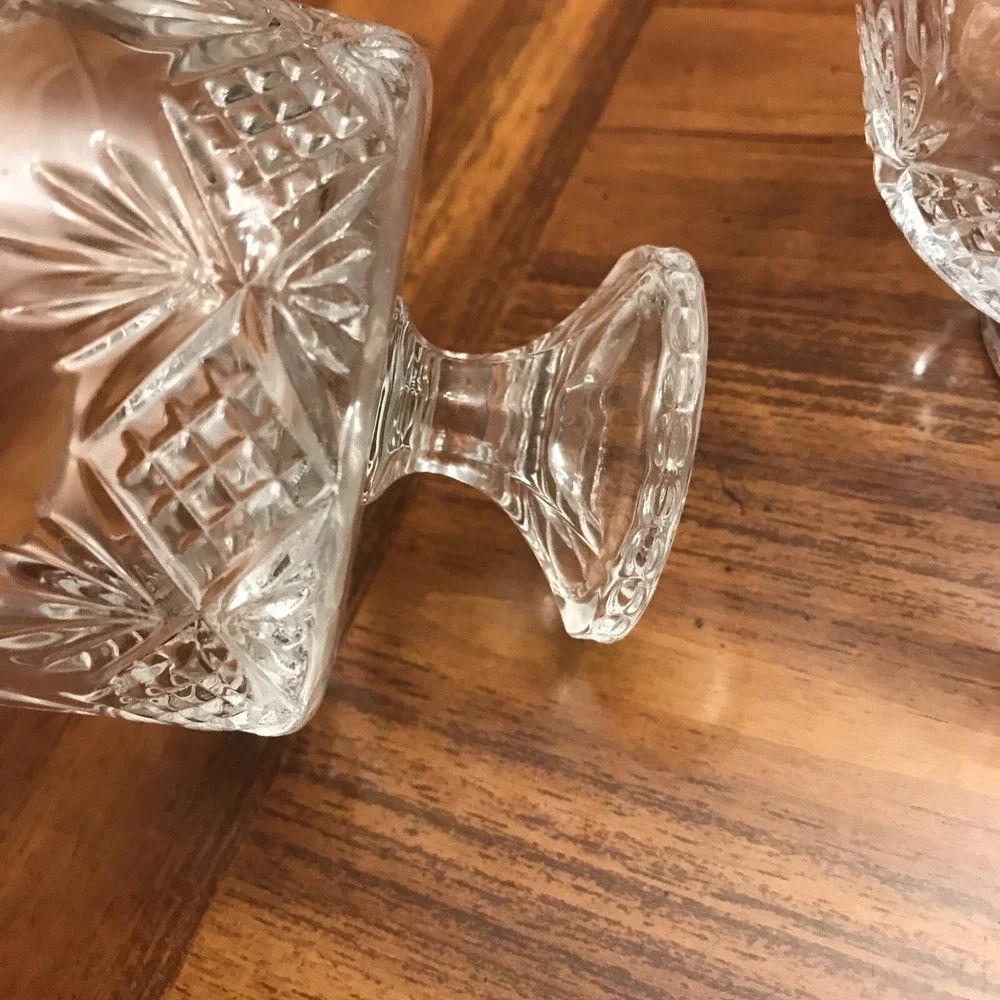 vintage set‎ of 2 Clear Glass Footed Berry Bowls Crisscross